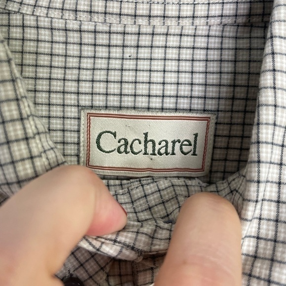 Cacharel designer plaid grid neutral buttons shirt - Picture 6 of 8